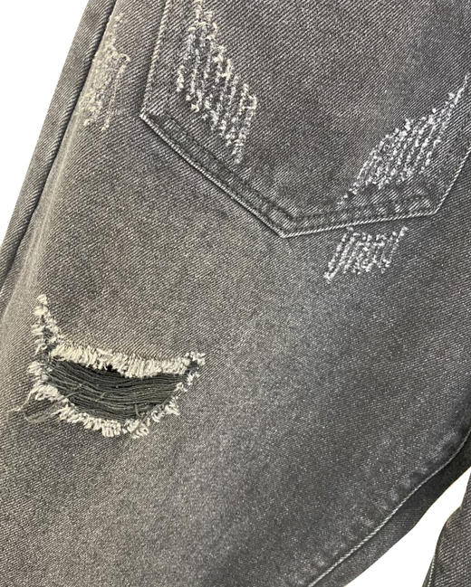 中性款印花破洞做旧牛仔裤长裤he016 商品图2