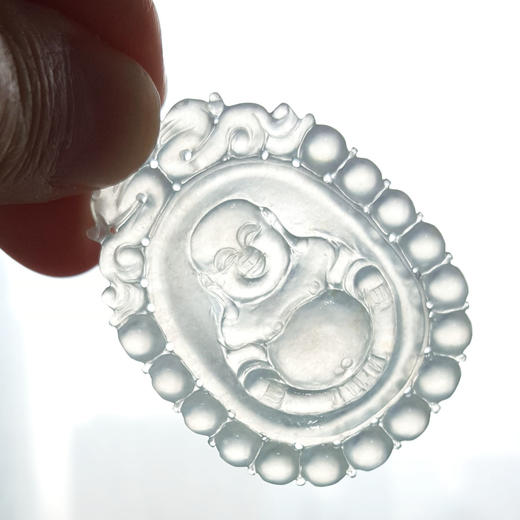 【天然正品】A货翡翠天然细腻冰种连珠瑞兽纹佛公造型（平安吉祥、福气满满）翡翠吊坠项链43.7*33.3*4.7MM（皆取最大值）220326TJ14 商品图8