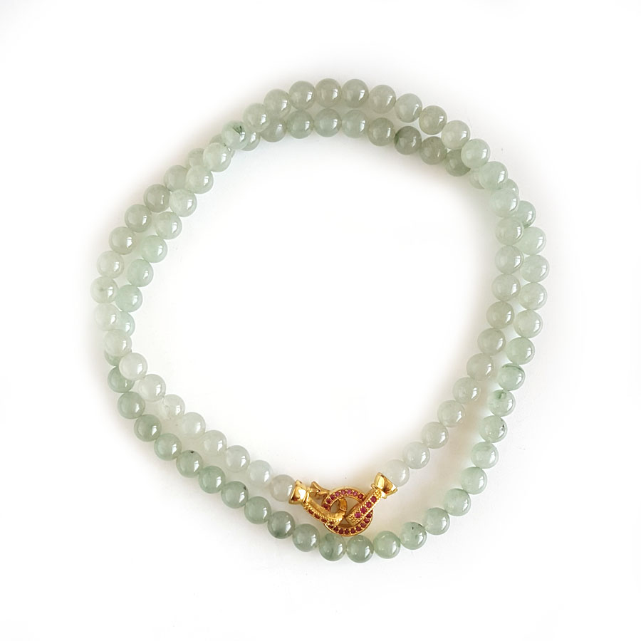 【天然正品】A货翡翠天然细腻冰种飘蓝花约6.5MM翡翠圆珠项链 链长：56CM 250326NJS13