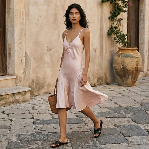 桑罗SANGLUO真丝吊带睡裙修身轻法式性感不规则分割下摆100桑蚕丝睡衣03323240 商品图5