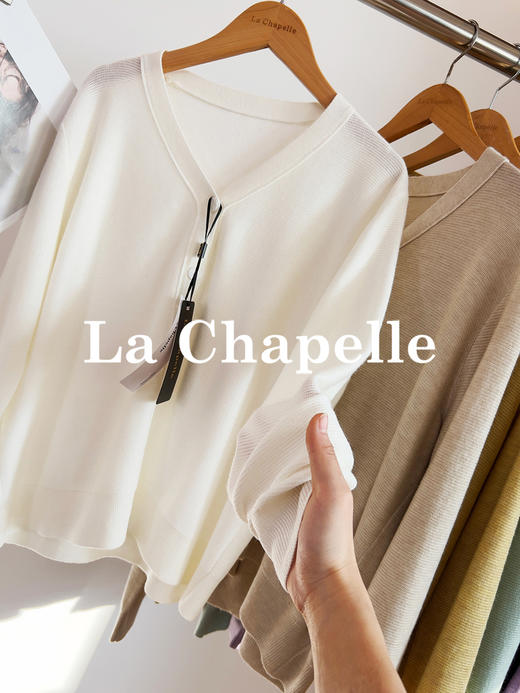 专柜实拍【绵羊毛~舒适柔软】拉夏贝尔/La Chapelle温柔松弛感！气质V领单排扣极简开衫百搭针织上衣 商品图4