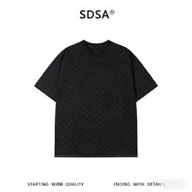 SDSA男装2026新款高贵轻奢高级感棋盘格提花圆领短袖T恤百搭上衣