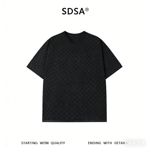 SDSA男装2026新款高贵轻奢高级感棋盘格提花圆领短袖T恤百搭上衣 商品图0