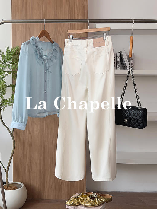 专柜实拍【露丝同款】拉夏贝尔/La Chapelle质感牛仔！复古单扣口袋后撞色标直筒阔腿白色净版牛仔裤 商品图7