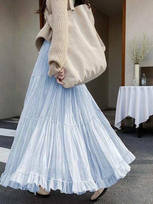 法式温柔风 中长款大摆伞裙 女春夏季新款高腰网纱A字裙 褶皱百褶半身裙 商品图2