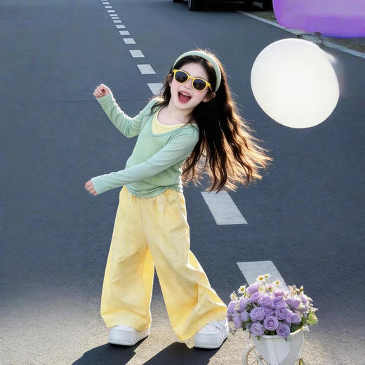 童洛萌女童春夏季韩系穿搭新款多巴胺女孩长袖背心裤子三件套爆款针织120-170 商品图3