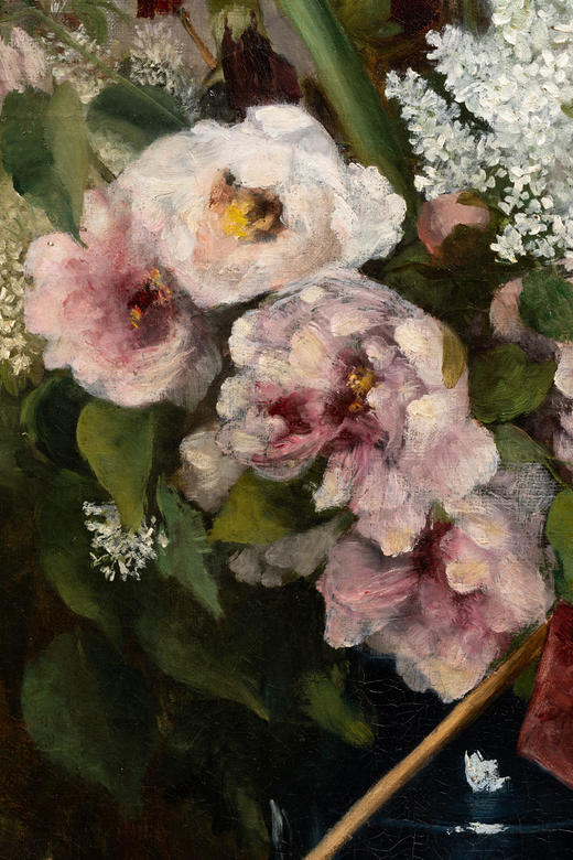 独角鹿西洋古董1880年代法国画家C. Prévost Roqueplan签名创作静物花卉主题大型布面油画作品 商品图2