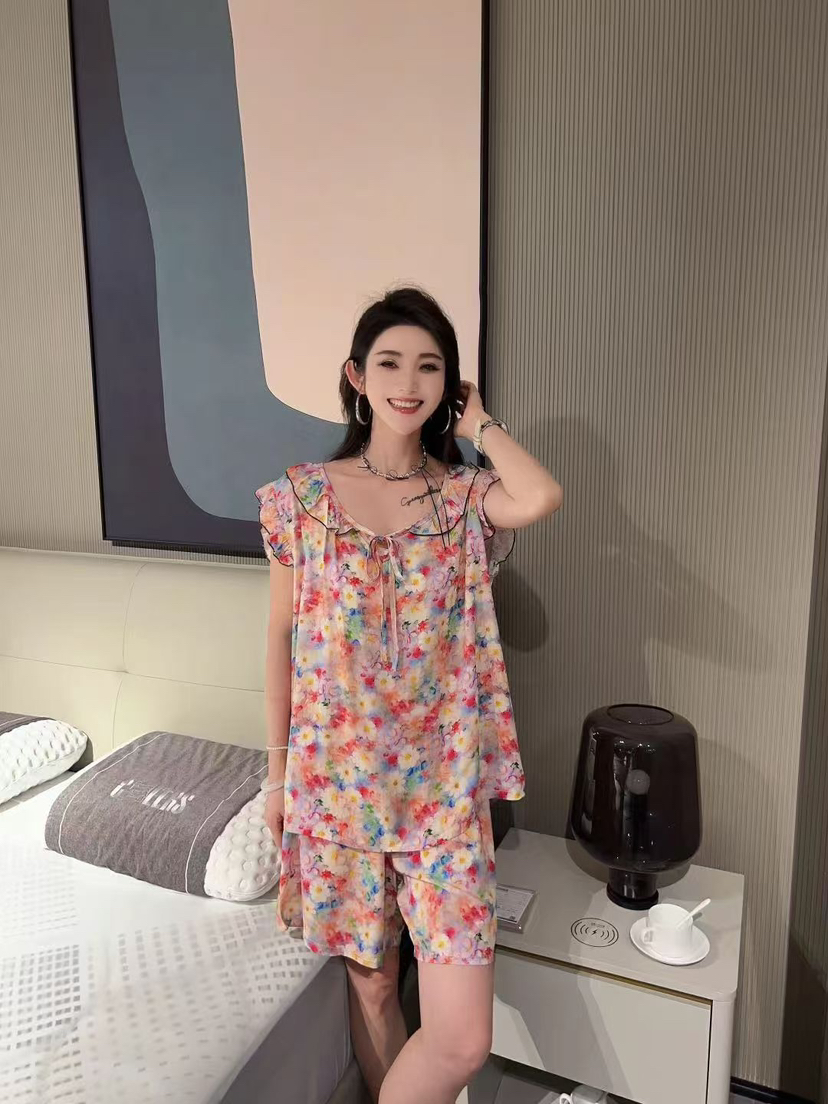 春夏新品大码圆领荷叶边袖口减龄家居服两件套（居家旅游必备）