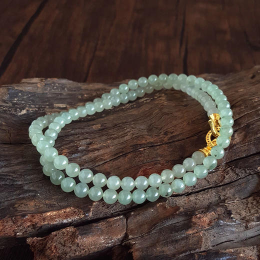 【天然正品】A货翡翠天然细腻冰种飘蓝花约6.5MM翡翠圆珠项链 链长：56CM 250326NJS13 商品图3