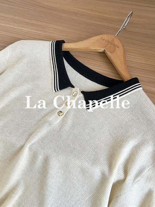 专柜实拍【山羊绒/羊毛！轻薄polo衫】拉夏贝尔/La Chapelle撞色翻领三扣设计修身弹力显瘦打底针织衫 商品图10