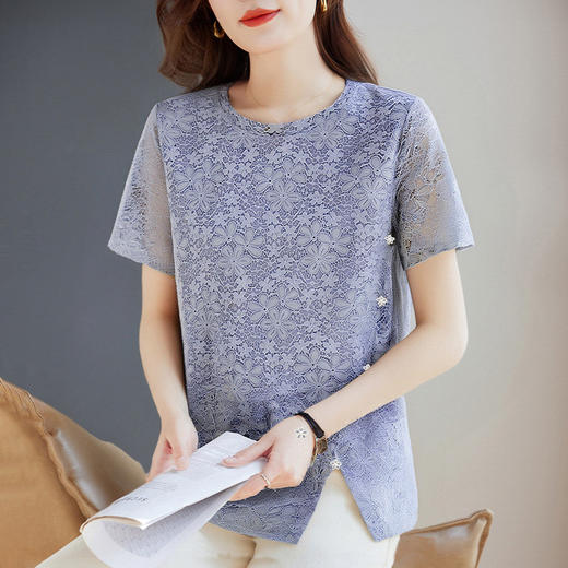 短袖蕾丝上衣女2026年夏季新款大码女装女士t恤宽松漂亮小衫高级 商品图3