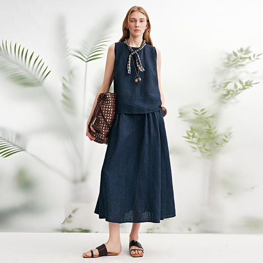 初棉色织亚麻伞裙 | 面料舒适透气、优雅百搭、伞型裙摆修饰腿型、夏日休闲百搭【HZ】 商品图3