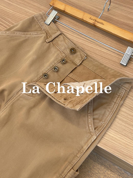 专柜实拍【全棉工装牛仔】拉夏贝尔/La Chapelle宽松复古高腰单扣裤袢工装风直筒牛仔裤美式做旧伐木裤 商品图4