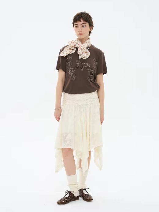 local tag/lt26ssk27/ 梦中的花园 碎褶腰蕾丝拼接半裙 不规则裙摆中长裙 商品图3