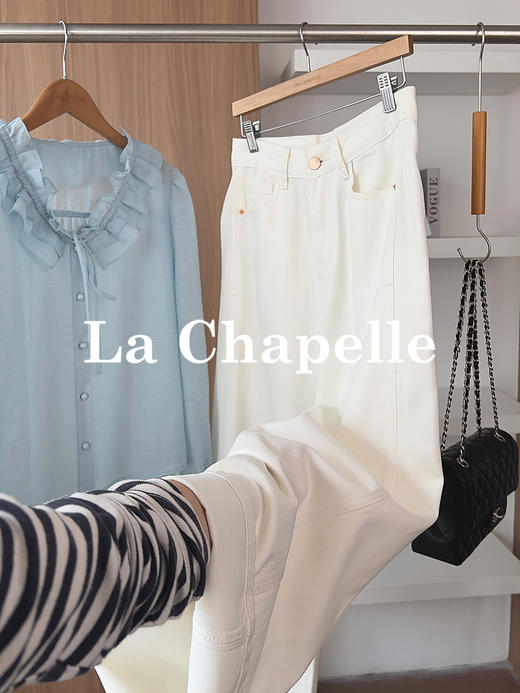 专柜实拍【露丝同款】拉夏贝尔/La Chapelle质感牛仔！复古单扣口袋后撞色标直筒阔腿白色净版牛仔裤 商品图6