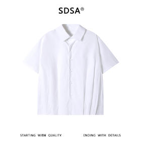 SDSA男装2026新款高贵轻奢日系简约纯色下摆褶皱翻领短袖衬衫百搭