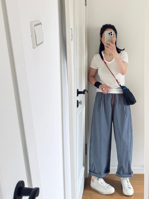 26夯货！夏+薄款｜撞色抽绳松紧腰格纹 茧型裤【包邮+三天无理由退换】 商品图5