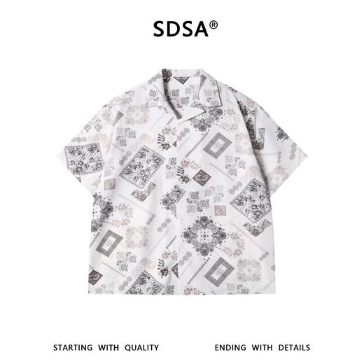 SDSA男装2026新款高贵轻奢复古佩斯利印花衬衫古巴领宽松短袖 商品图0