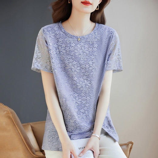 短袖蕾丝上衣女2026年夏季新款大码女装女士t恤宽松漂亮小衫高级 商品图2
