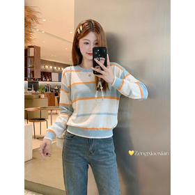 <曾小咸推荐>4.10现货秒杀 ！微信超特价！韩系撞色条纹针织t恤 日常159.99 立减90 秒杀69.99！！