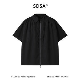 SDSA男装2026新款高贵轻奢纯色简约拉链翻领连帽短袖衬衫百搭显瘦