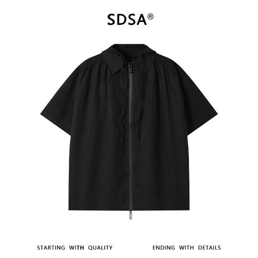SDSA男装2026新款高贵轻奢纯色简约拉链翻领连帽短袖衬衫百搭显瘦 商品图0