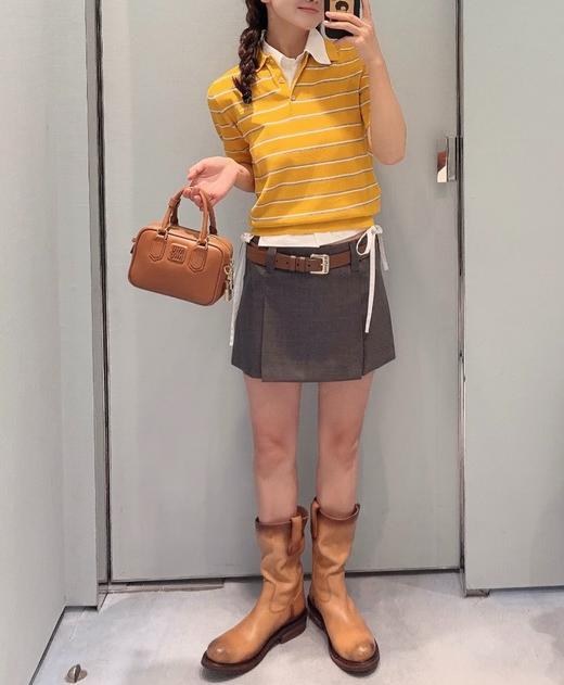 女款修身条纹针织Polo上衣ji017 商品图2