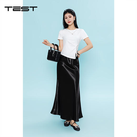 夏上新收腰显瘦不规则开叉正肩扭结设计T恤1262023 商品图1