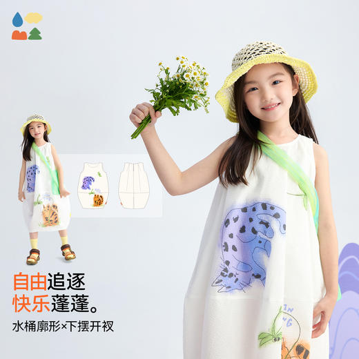 【小童原创插画连衣裙】森林棠26夏款褶皱布轻盈透气无袖宽松印花公主裙42762430 商品图1