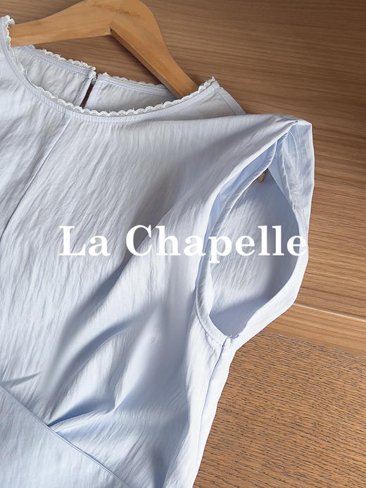 专柜实拍【小众设计！】拉夏贝尔/La Chapelle蕾丝圆领拼接花边下摆褶皱系带无袖小衫简约净版薄上衣 商品图5