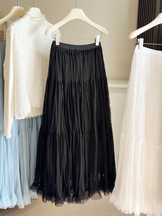 法式温柔风 中长款大摆伞裙 女春夏季新款高腰网纱A字裙 褶皱百褶半身裙 商品图3