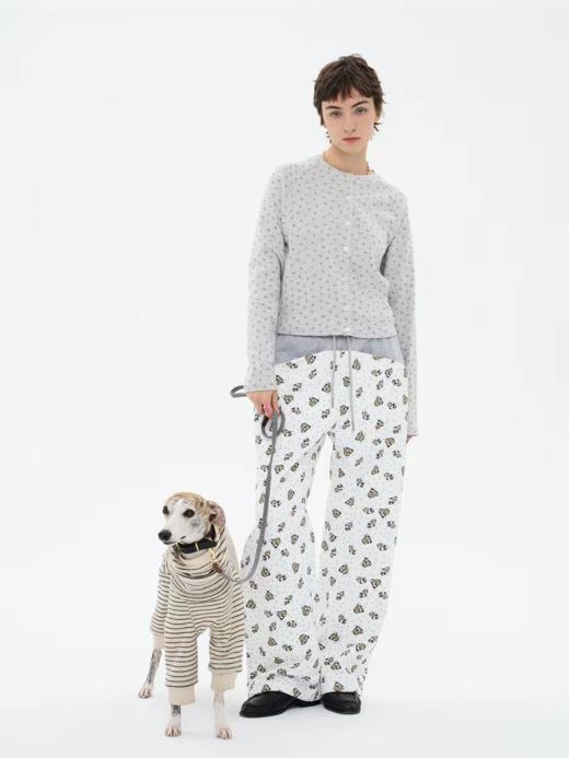 local tag/lt26ssk14/ 玩耍的猫咪 前插袋拼接卫裤 宽松可爱休闲阔腿卫裤 商品图1