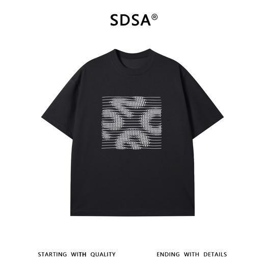 SDSA男装2026新款高贵轻奢韩系简约撞色刺绣线条圆领短袖T恤百搭 商品图0