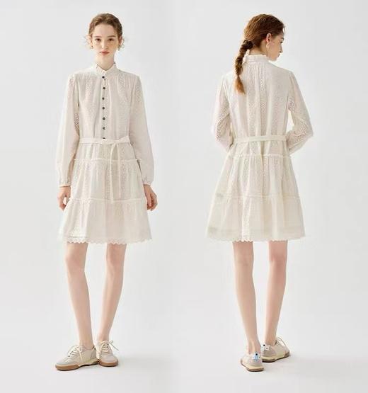 pure*荷叶边立领雕孔绣花a字连衣裙 商品图1