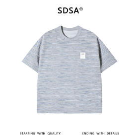 SDSA男装2026新款轻奢水波纹线条圆领短袖T恤日系极简风宽松上衣