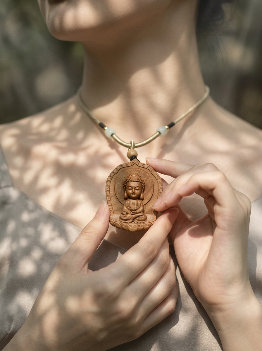 【老山檀黑肉宝宝佛吊坠】独家设计 印度迈索尔老山檀 长约3.8cm宽约3cm 厚约1cm 预售两周 | 大梦香堂