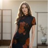 PALUOPO/PL24姆米香云纱春夏立领明艳印花真丝旗袍桑蚕丝连衣裙ES23579Z-A 商品缩略图0