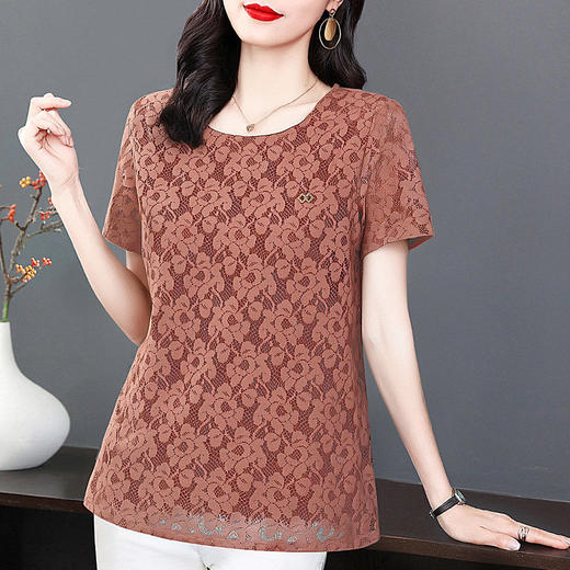 短袖蕾丝衫女夏季2026新款大码女装胖mm宽松遮肚上衣洋气小衫薄款 商品图0