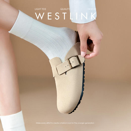 西遇厚底勃肯鞋女2026春夏新款绝美一脚蹬超火增高外穿半拖沙滩鞋V0066404 商品图3