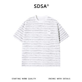 SDSA男装2026新款轻奢水波纹线条圆领短袖T恤日系极简风宽松上衣