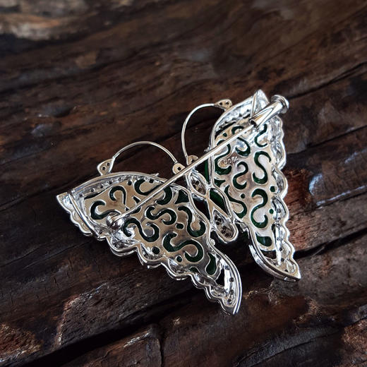 【天然正品】A货翡翠AU750白金镶钻镶天然细腻满绿糯种蝴蝶造型翡翠胸针项链40.4*32.4*7.6MM（皆取最大值）250326NJM12 商品图6