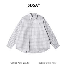 SDSA男装2026新款高贵轻奢格纹爱心刺绣长袖衬衫宽松翻领休闲上衣