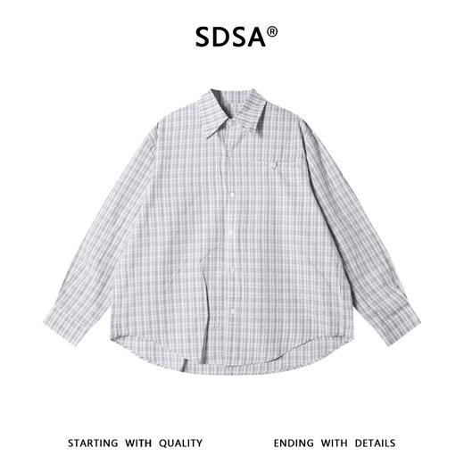 SDSA男装2026新款高贵轻奢格纹爱心刺绣长袖衬衫宽松翻领休闲上衣 商品图0