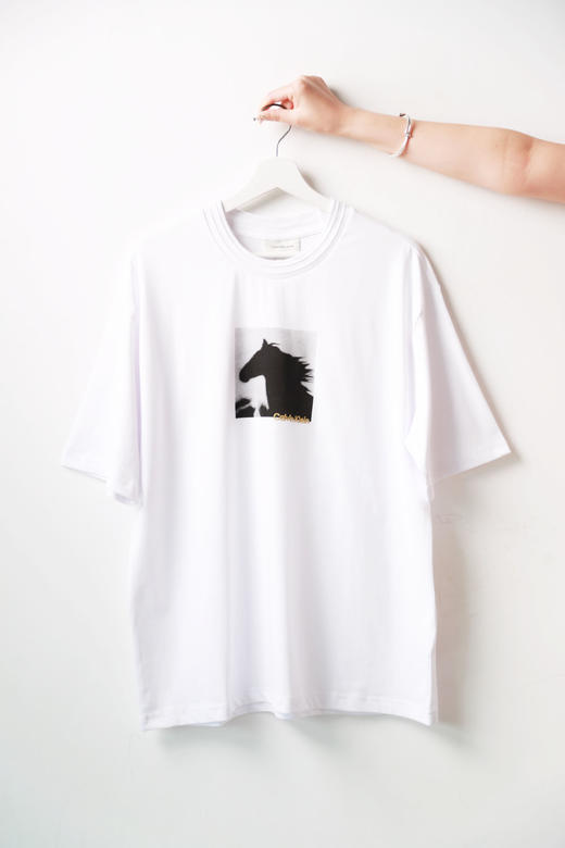 照片印花tee，复古美式半袖。小标刺绣宽松圆领情侣款t恤E040866 商品图4