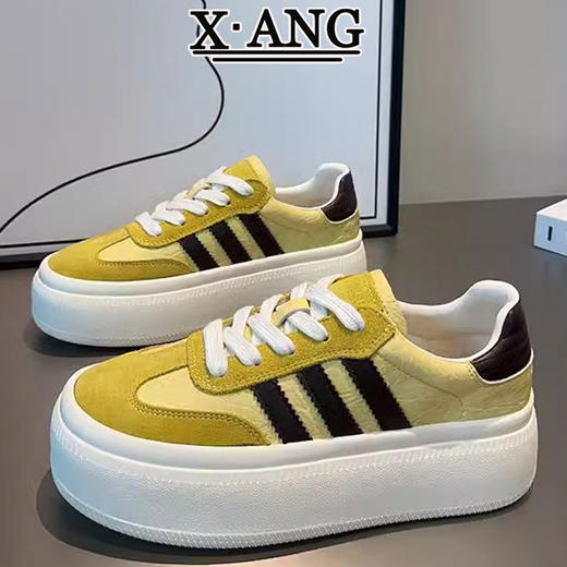 真皮德训鞋子女鞋百搭厚底小白鞋春夏新款增高板鞋休闲运动鞋568 商品图0