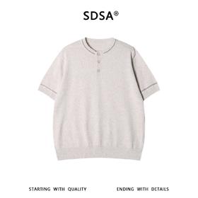 SDSA男装2026新款高贵轻奢波浪纹提花亨利领宽松针织短袖