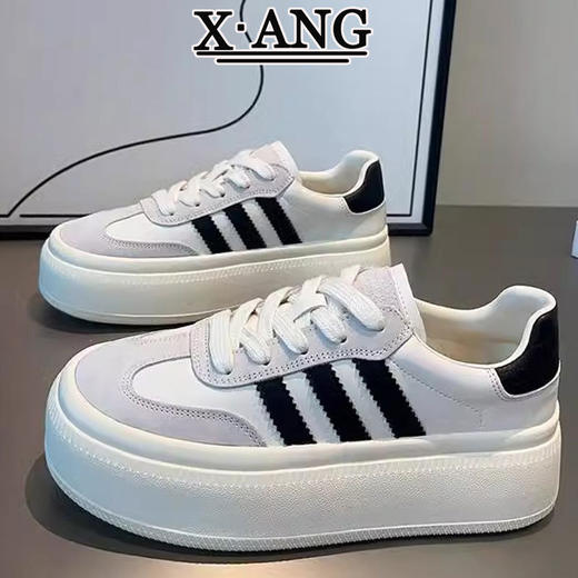 真皮德训鞋子女鞋百搭厚底小白鞋春夏新款增高板鞋休闲运动鞋568 商品图1