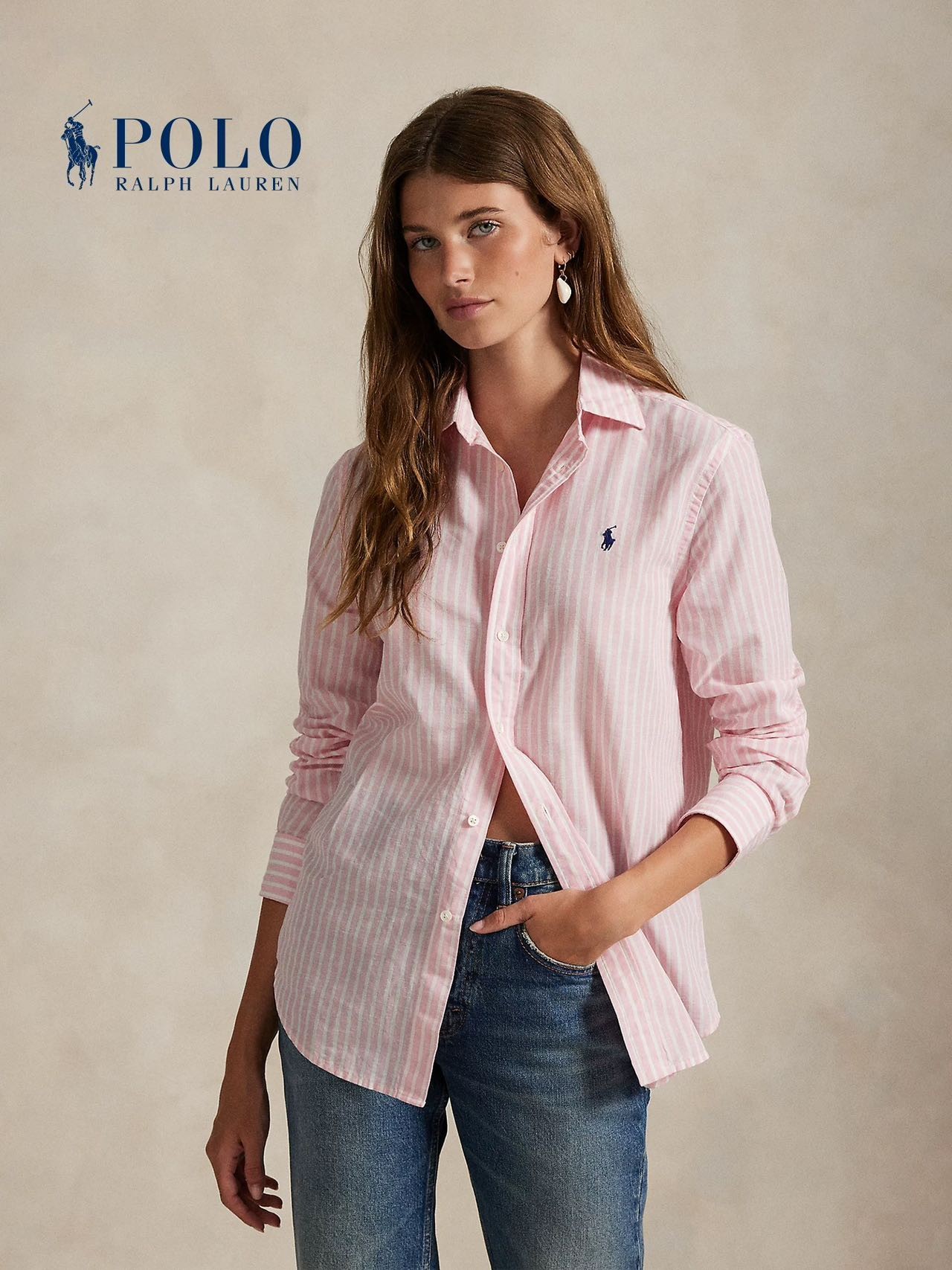 𝐑𝐚𝐥𝐩𝐡 𝐋𝐚𝐮𝐫𝐞𝐧拉夫 棉麻条纹衬衫