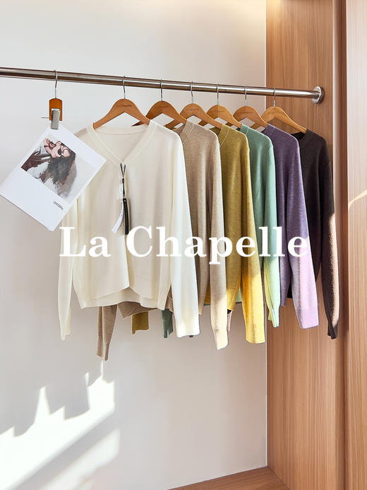 专柜实拍【绵羊毛~舒适柔软】拉夏贝尔/La Chapelle温柔松弛感！气质V领单排扣极简开衫百搭针织上衣 商品图3