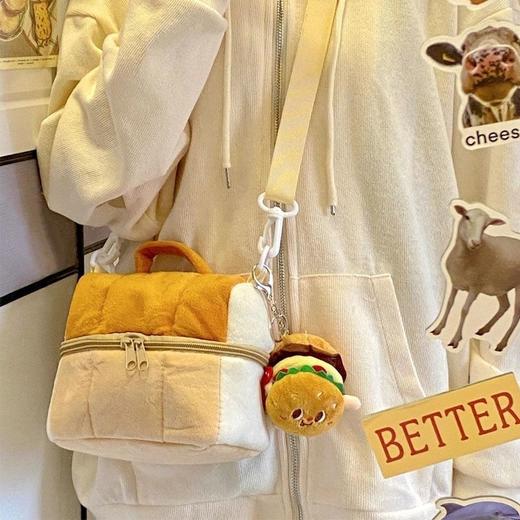 【送背带❗️吐司包化妆包】软fufu吐司造型超治愈，毛绒绒面料手感软糯，双层拉链大容量，可手提可斜挎，面包温饭盒收纳包手提袋大容量包包时尚包包QQ 商品图3